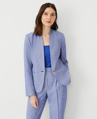 Ann Taylor The Petite Cutaway Blazer Cross Weave Azurine Blue Women's