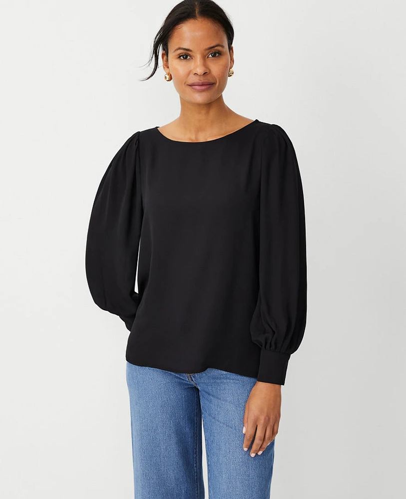 Ann Taylor Mixed Media Wide Cuff Top Black Women's