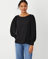 Ann Taylor Mixed Media Wide Cuff Top Black Women's