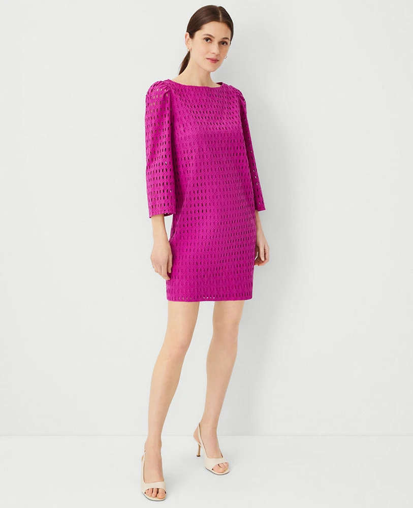 Ann Taylor Eyelet Boatneck Shift Dress Magenta Shadow Women's