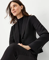 Ann Taylor The Shorter One Button Blazer Fluid Crepe Black Women's