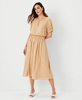 Ann Taylor Smocked Raglan Sleeve Flare Midi Dress Baguette Women's