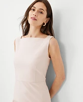 Ann Taylor The Petite High Square Neck Sheath Dress Stretch Cotton Pink Dust Women's