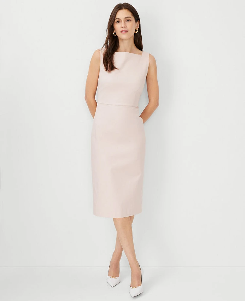 Ann Taylor The Petite High Square Neck Sheath Dress Stretch Cotton Pink Dust Women's