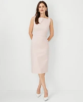 Ann Taylor The Petite High Square Neck Sheath Dress Stretch Cotton Pink Dust Women's