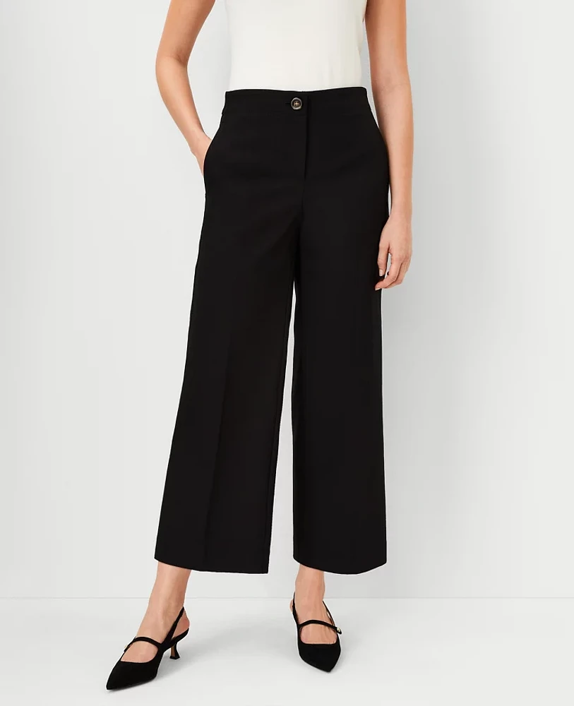 Ann Taylor The Mid Rise Kate Wide Leg Crop Pant in Texture Size 0 Black Women's