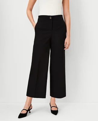 Ann Taylor The Mid Rise Kate Wide Leg Crop Pant in Texture Size 0 Black Women's