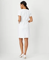 Ann Taylor The Short Sleeve Belted A-Line Dress in Stretch Cotton Size 2 White Women's