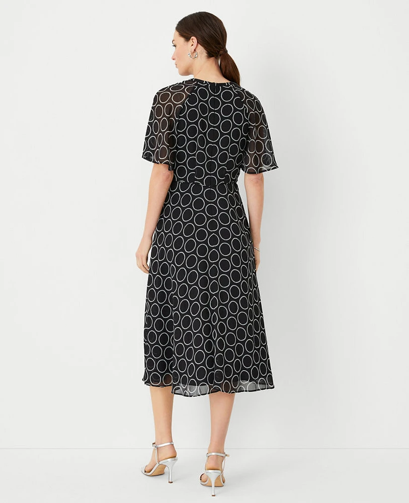 Ann Taylor Circle Flutter Sleeve Flare Dress Size 0 Black Women's