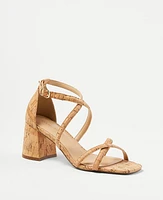 Ann Taylor Cork Cross Strap Block Heel Sandals Natural Women's