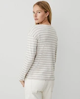 Ann Taylor Striped Drop Shoulder T-Shirt Pale Sand Heather Women's