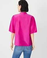 Ann Taylor Cotton Blend Pleated Sleeve Popover Top Size XS Magenta Shadow Women's