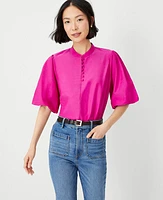 Ann Taylor Cotton Blend Pleated Sleeve Popover Top Size XS Magenta Shadow Women's