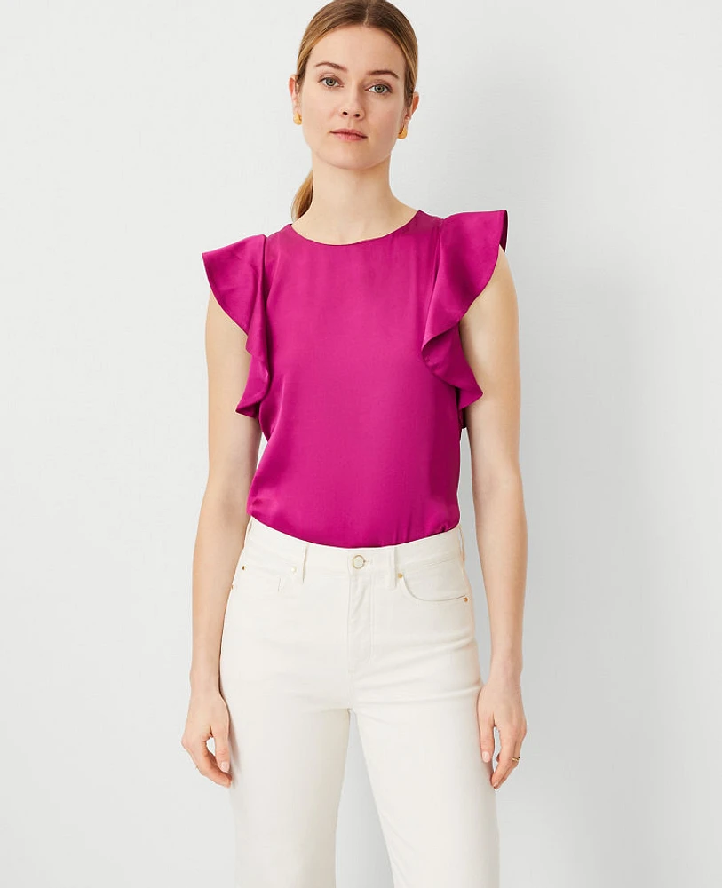 Ann Taylor Petite Ruffle Shoulder Top Women's