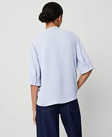 Ann Taylor Pleat Neck Popover Top Frozen Blue Women's