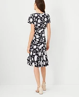 Ann Taylor Petite Floral Flounce Dress Night Sky Women's