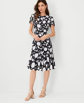 Ann Taylor Petite Floral Flounce Dress Night Sky Women's