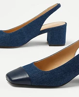 Ann Taylor Denim Cap Toe Block Heel Slingback Pumps Dark Blue Women's