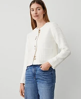 Ann Taylor Double Button Jacket Boucle Tweed Winter White Women's