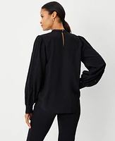 Ann Taylor Tall Eyelet Pintucked Blouse Black Women's