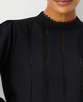 Ann Taylor Tall Eyelet Pintucked Blouse Black Women's