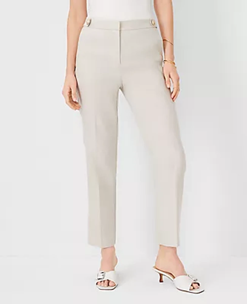 Ann Taylor The Button Tab High Rise Eva Ankle Pant Basketweave Linen Blend