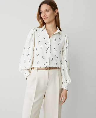 Ann Taylor Vines Collared Puff Sleeve Shirt Winter White Women's