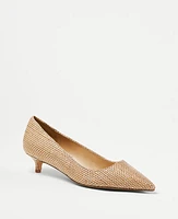 Ann Taylor Metallic Straw Pointy Toe Kitten Heel Pumps Natural Tan Women's