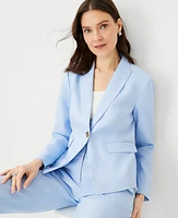 Ann Taylor The Shorter One Button Peak Lapel Blazer Linen Twill Ojai Sky Women's