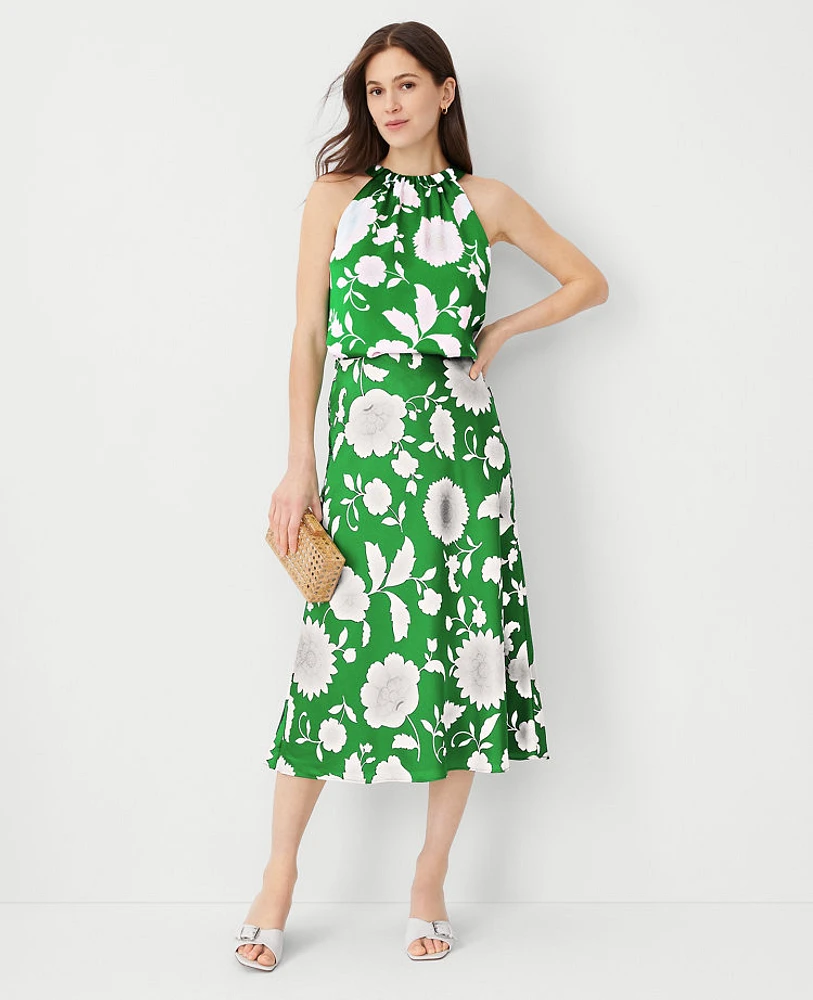 Ann Taylor Petite Floral Bias Midi Slip Skirt Jolly Green Women's