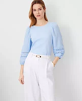 Ann Taylor Crochet Trim Sleeve Top