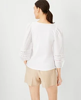 Ann Taylor Crochet Trim Sleeve Top Women's