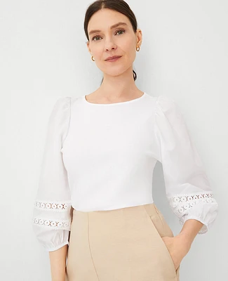 Ann Taylor Crochet Trim Sleeve Top Women's