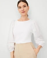 Ann Taylor Crochet Trim Sleeve Top Women's