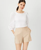 Ann Taylor Crochet Trim Sleeve Top Women's