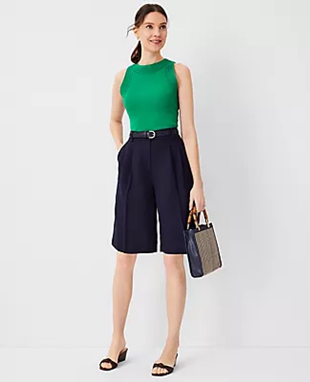 Ann Taylor Pleated Long Shorts in Linen Blend