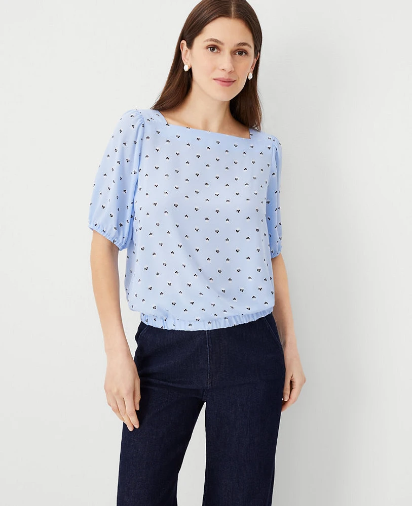 Ann Taylor Clover Boatneck Cropped Top Ojai Sky Women's