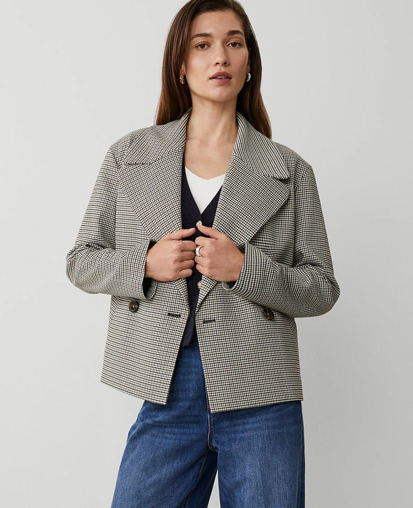 Ann Taylor Houndstooth Short Swing Trench Jacket Neutral Multi Women's