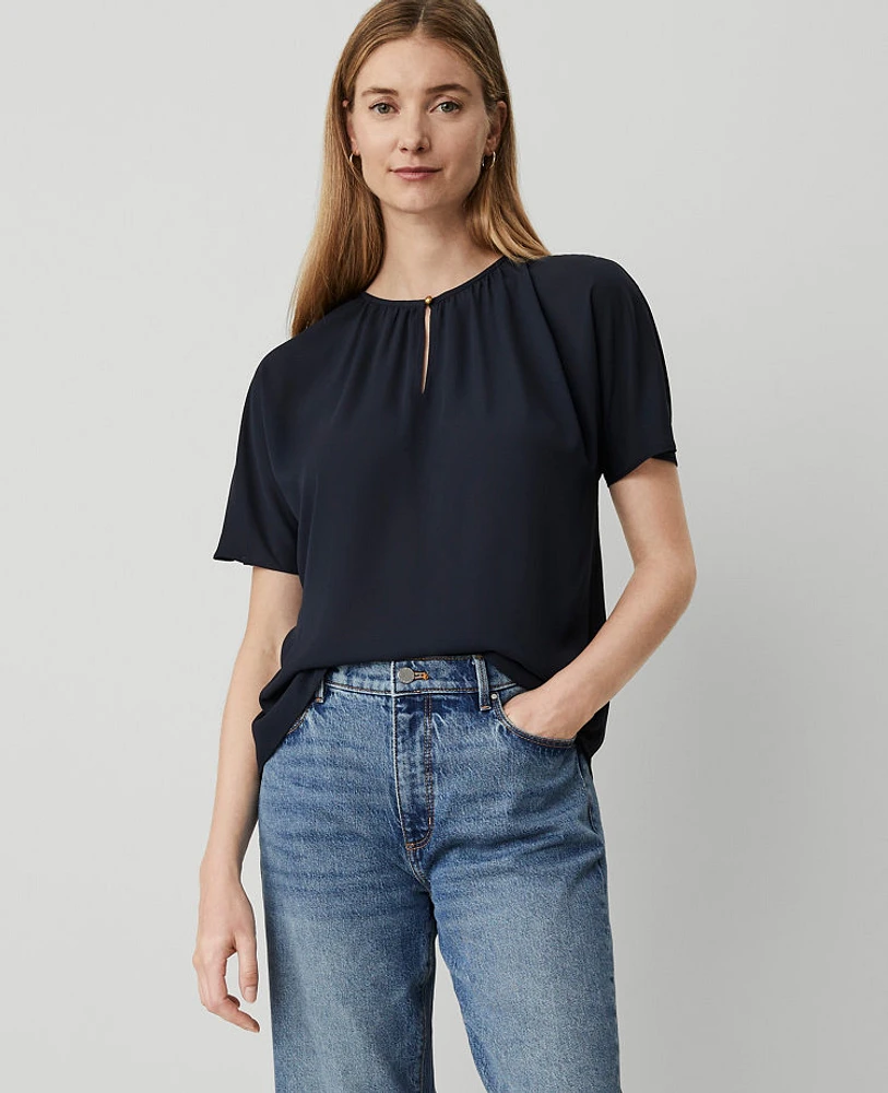 Ann Taylor Shirred Keyhole Top Women's