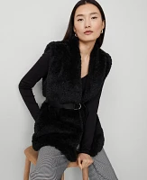 Ann Taylor Faux Fur Belted Vest Black Women's