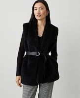 Ann Taylor Faux Fur Belted Vest Black Women's