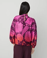 Ann Taylor Ombre Floral Mock Neck Top Bold Pink Women's