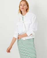 Ann Taylor AT Weekend Linen Blend Patch Pocket Bomber Jacket White Women's