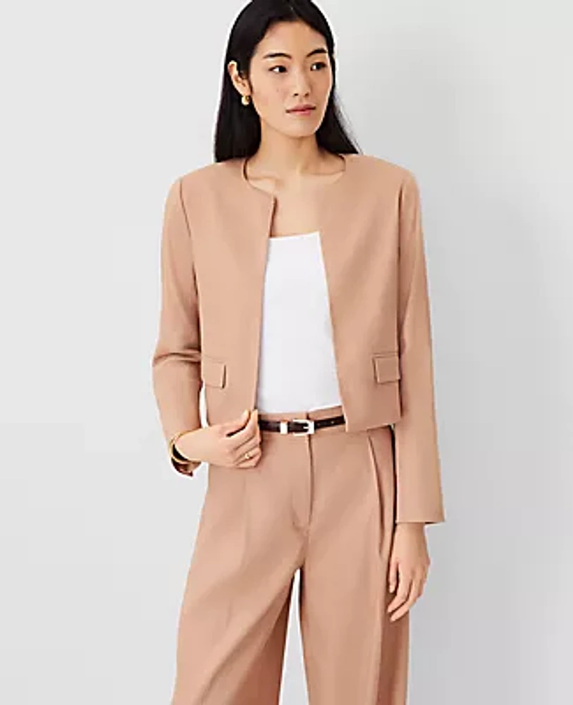 Ann Taylor The Tall Cropped Crew Neck Jacket Linen Twill