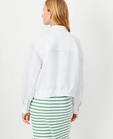 Ann Taylor Petite AT Weekend Linen Blend Patch Pocket Bomber Jacket White Women's