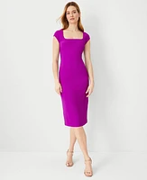 Ann Taylor Square Neck Cap Sleeve Sheath Midi Dress Vibrant Magenta Women's