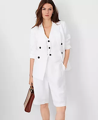 Ann Taylor The Petite Tailored Double Breasted Blazer Linen Blend