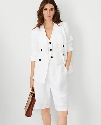 Ann Taylor The Petite Tailored Double Breasted Blazer Linen Blend White Women's