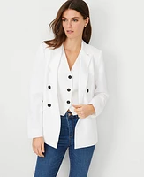 Ann Taylor The Petite Tailored Double Breasted Blazer Linen Blend White Women's