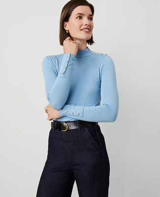 Ann Taylor Mock Neck Button Top Women's